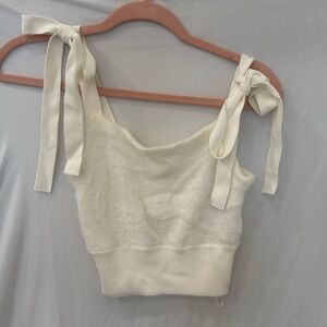 Pacsun Lottie moss White Fuzzy Crop Top tie bows sz small